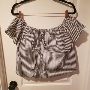 Off the shoulder Pinstripe Blue and White Top